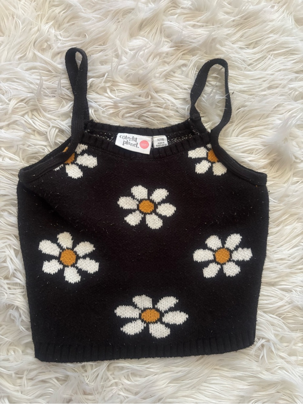 Colorful Planet Black Daisy Knit Crop Top